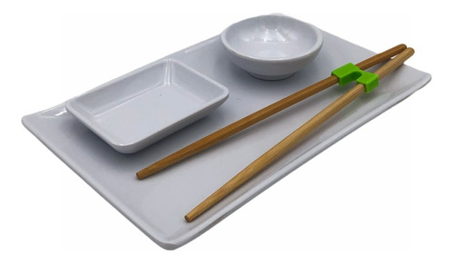 Imagen 1 de 6 de Set Para Sushi Melamina 5 Piezas Plato + 2 Dips Soja Wasabi 