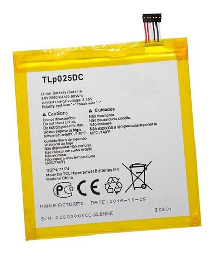 Bateria Litio Tlp025dc Para Alcatel Pixi 4 8050 8050g E/g