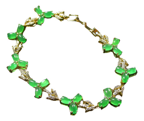 Placa De Oro Pulsera Cabujón Jade Verde De Diamante Imitació