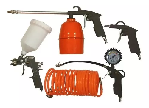Kit 5 Piezas Compresor Aire Pistola Recipiente Manguera