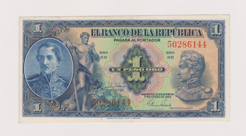 Billete Colombia 1 $ Año 1954 Excelente +