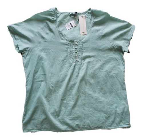 Blusa 100% Algodón, Aqua Con Botones, Marca Newport Tallaxxl