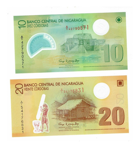 Billetes (2) De Nicaragua, 2012, 10 Y 20 Córdobas. Unc. Jp