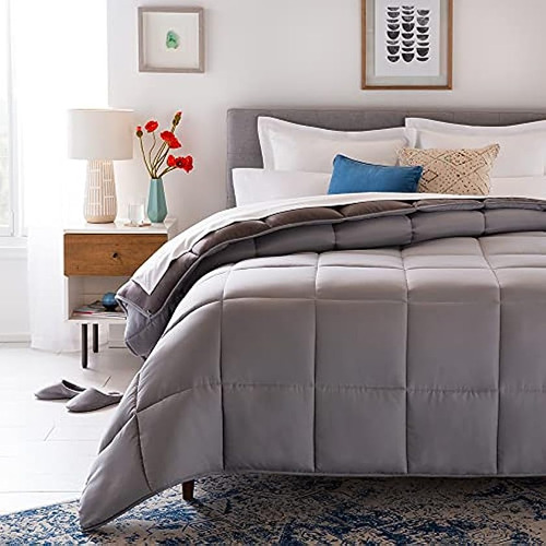 Edredon Individual Acolchado Reversible Gris Linenspa O