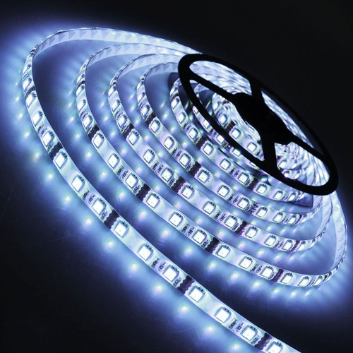 Imagen 2 de 2 de Cinta Luz Led Blanco Frio 5mt Adhesivas 12v + Adaptador 220