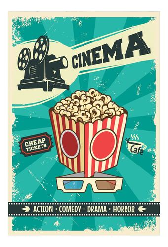 Placa Decorativa Vintage Cinema Tickets 20x30cm