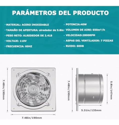 Extractor De Aire Cocina De 6 Pulgadas, Potente Ventilador