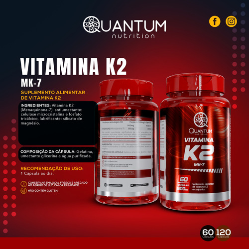 Vitamina K2 Mk7 Menaquinona + D3 2000ui 60caps 500mg Quantum