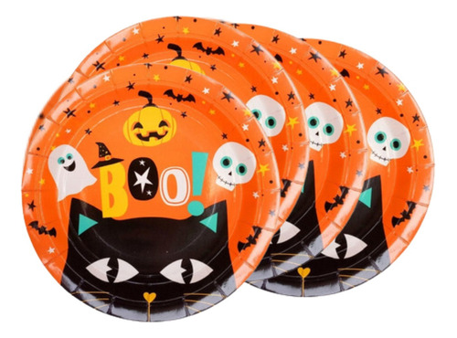 Plato Halloween X 6 Polipapel Boo Cotillon Color Naranja