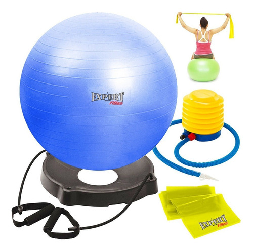 Base Pelota Pilates + Gymball 75cm + Banda + Inflador El Rey