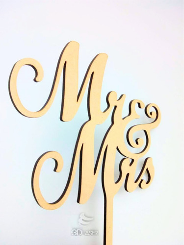 Cartel - Topper Cake Mr & Mrs Personalizado Mdf/ Fibrofacil