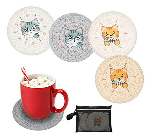 Posavasos Divertidos Para Gatos, Absorbentes, Juego De 4