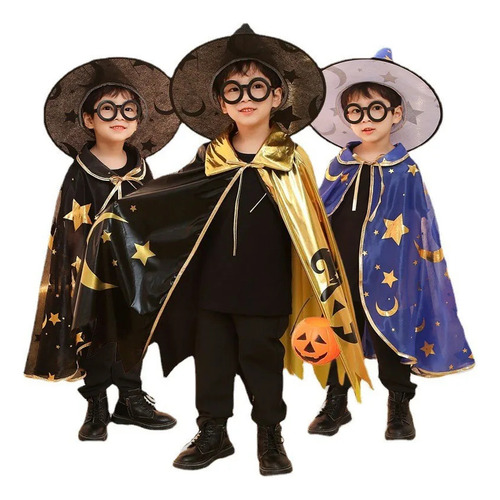Kids Unisex Witch Cosplay Cloak With Witch Hat 2 Pcs Child