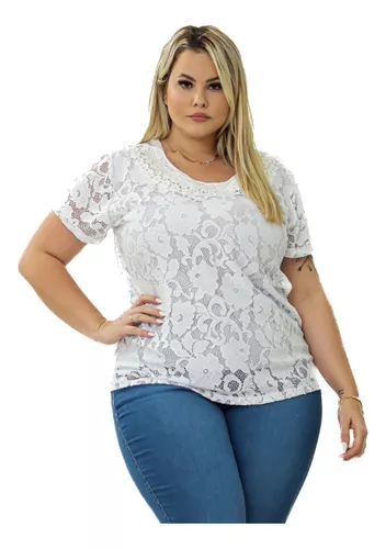 Blusa Preta Viscolycra Manga Curta com Renda Plus Size., Blusa Feminina Use  Criativa Nunca Usado 86372107