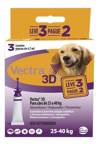 Vectra 3d Antipulga Cães 25 A 40kg Combo 3un Ceva