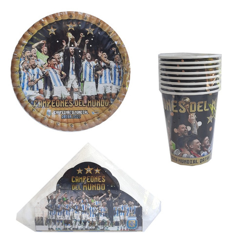 Kit Descartables Plato + Vaso + Servilleta Argentina Campeon