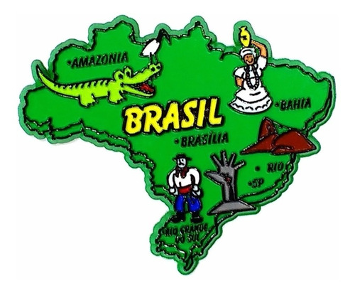 Imã P/ Geladeira Mapa Do Brasil Emborrachado Ótimo Souvenir