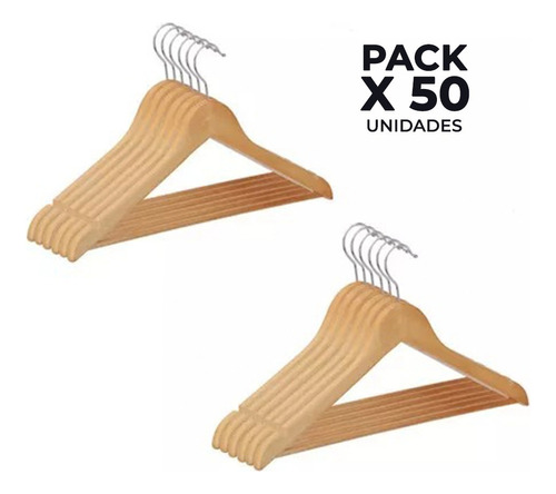 Pack 50 Colgadores De Madera Percheros Ganchos Ropa