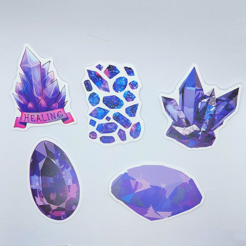 Set 5 Sticker. Calcomania Cristal. Amatista. Variedad Morado