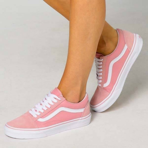 vans rosa couro