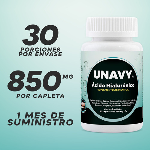 5 Pack Ácido Hialurónico Unavy 100% 150 Tomas 850mg Sabor Sin sabor
