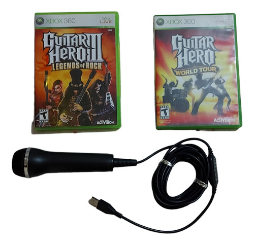 Microfono Guitar Hero Xbox 360 + Juego Gh World Tour Y Gh3