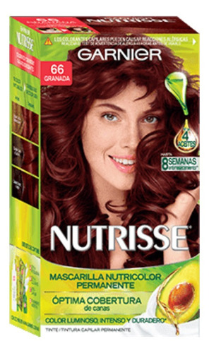 Kit Tintura Garnier  Nutrisse regular clasico Mascarilla nutricolor permanente tono 66 granada para cabello
