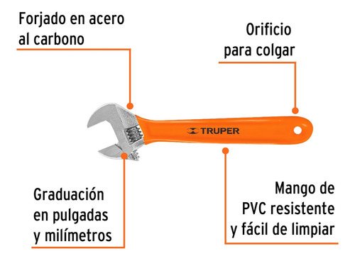 Llave Francesa 10 Pulgadas Cromada Mango De Pvc Truper