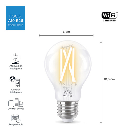 Imagen 3 de 8 de Foco Inteligente Led Filamento Wiz Smart Cálido/frío A60