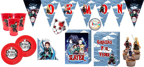 Pack Cotillón Decoración Cumpleaños Demon Slayer-k