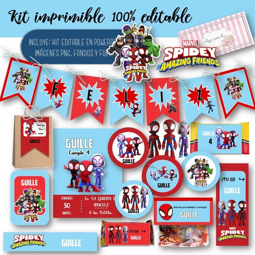 Kit Imprimible Spidey Y Sus Amigos 100% Editable Candy Mod.9