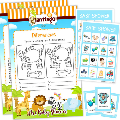 Juegos Baby Shower Animalitos Jungla Personalizado Imprime