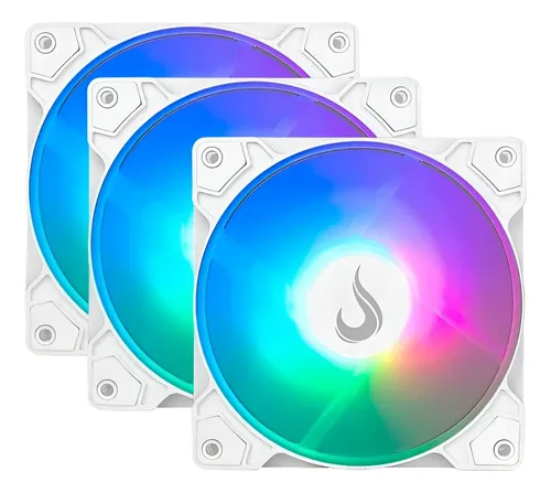 Kit 3 Fans Rise Mode X Led Rainbow White 120mm 1200rpm Branco ...