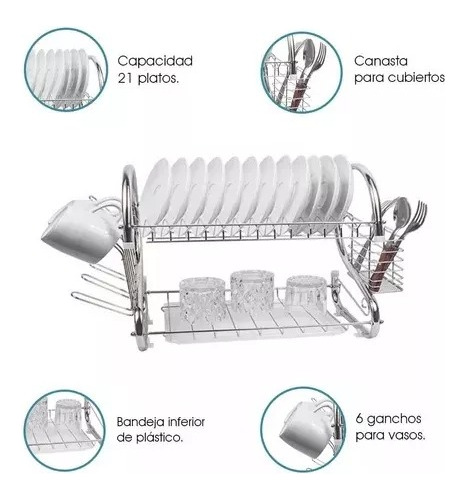 Escurridor De Trastes Grande De Acero Inoxidable 2 Niveles