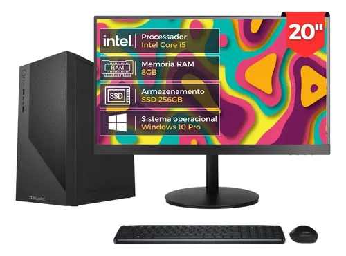 Computador Completo Fast Intel Core i5, 8GB RAM, SSD 256GB, Windows 10 Pro, Bivolt, Pr