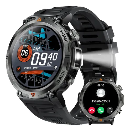 Smartwatch Eigiis KE series KE3 Tactical 1.45 caja 50mm de abs negra,  malla negra de silicona y bisel negro de plástico