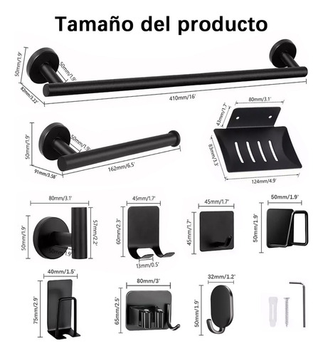 ** 20pcs Juego De Baño Accesorios For Baño Negro Inoxidables