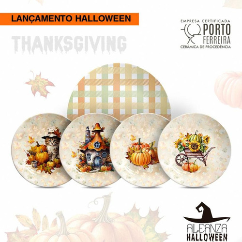 Jogo 6 Prato Sobremesa Coup De Halloween, Dias Das Bruxas D Laranja Thanksgiving - 203 D