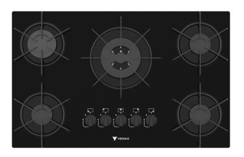 Cooktop 5 Bocas Venax Arena Preto/Preto Gas GLP