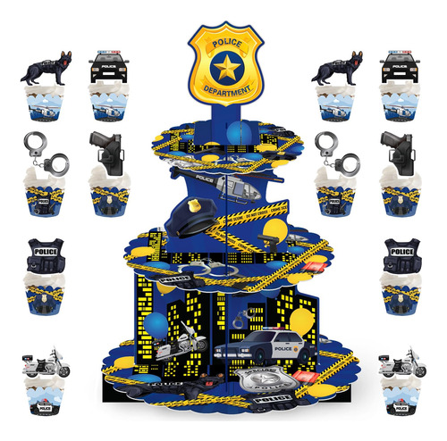 Decoracion De Fiesta De Policia, Soporte Para Cupcakes De 3 