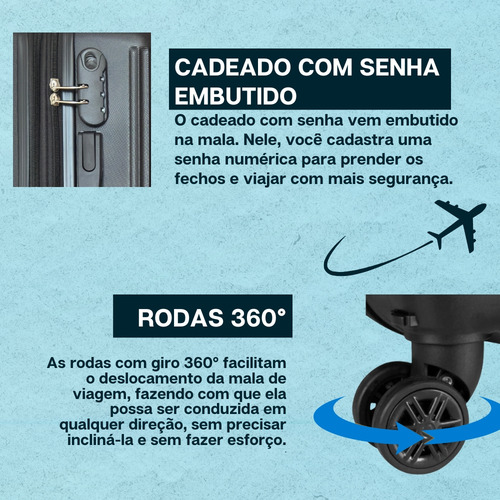 Mala De Viagem Bordo Abs Rígida 4 Rodas 360º World Onboard Dkl327 Preto