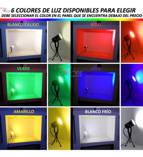 Proyector Cine Dicroica De Mesa 7w Led Luz Color A Elección
