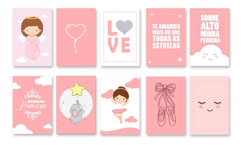 Kit 10 Placas Quadro Decorativo Quarto Bebê Infantil Menina