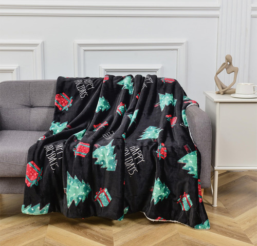 Manta Reversible De Franela Y Sherpa 127 X 152 Cm Navidad