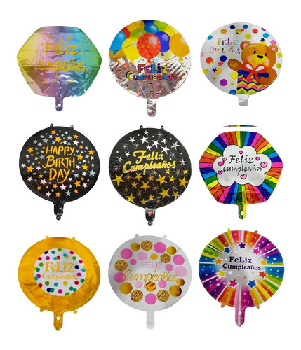 Pack Globos Feliz Cumpleaños Metalicos X 12