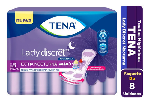 Tena Lady Discret Extra Nocturna Toallas 8 Un