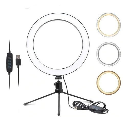 Ring Light Completo Iluminador Portátil 16cm + Tripé De Mesa