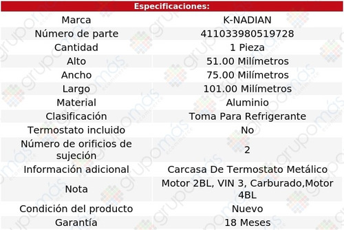 Toma Agua Aluminio 2 Pernos Coronet V8 7.2l 67 Al 70