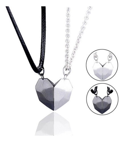 Par 2 Collar Para Parejas Medio Corazón Metal Magnético Imán