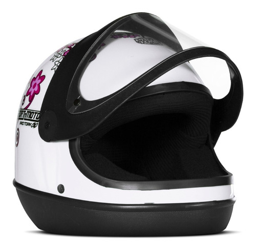 Capacete Fechado Feminino Sm For Girls Preto Pro Tork Flor Cor Branco Tamanho do capacete 56